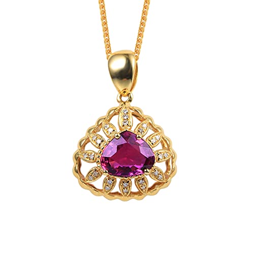 Daesar Damen Kette Gold 375 Echtgold, Charm Anhänger Blume mit 1.2ct Violett Rubin und Diamant Halskette Gold 45CM für Frauen Hochzeit von Daesar