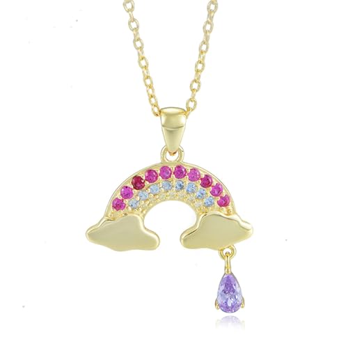 Daesar Damen Kette Gold 585 Echtgold, Charm Anhänger Regenbogen mit Bunten Saphire und Amethyst Halskette Gold 45CM für Frauen von Daesar