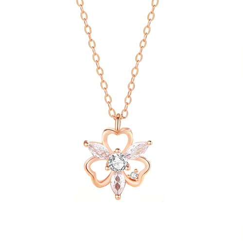 Daesar Damen Kette Rotgold 585 Echtgold, Charm Anhänger Kleeblatt mit Moissanit Halskette Rosegold 45CM für Frauen von Daesar