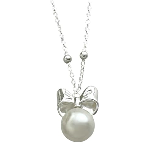 Daesar Damen Kette Weißgold 375 Echtgold, Charm Anhänger Knoten und 9MM Perle Halskette Weißgold 45CM für Frauen von Daesar