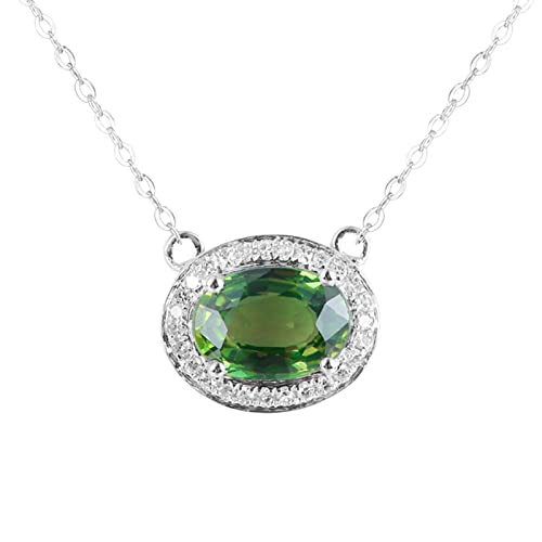 Daesar Damen Kette Weißgold 585 Echtgold, Charm Anhänger Halo mit 1.1ct Grüner Saphir und Diamant Halskette Weißgold 50CM für Frauen Hochzeit von Daesar