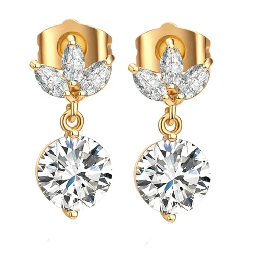 Daesar Damen Ohrringe Gold 375 Echtgold, Ohrstecker Kleeblatt mit Moissanit Hochzeit Ohrringe Frauen Nickelfrei von Daesar