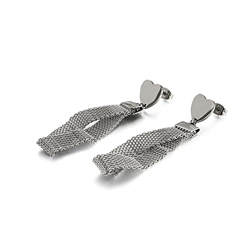 Daesar Damen Ohrringe Hängend, Ohrhänger Edelstahl Herz mit Maschen Ketten Ohrringe Lang Nickelfrei Silber von Daesar