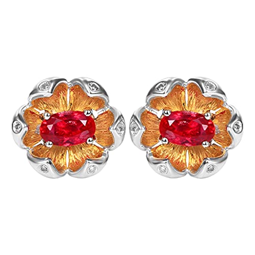 Daesar Damen Ohrstecker Bicolor 585, Ohrringe Blume mit 0.85ct Oval Rubin und Diamant Hochzeit Ohrstecker Allergiefrei von Daesar
