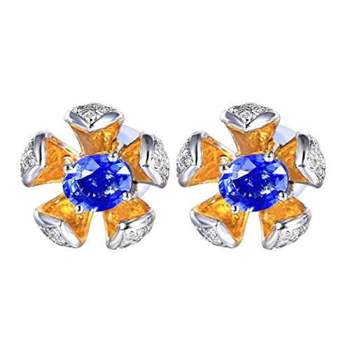 Daesar Damen Ohrstecker Bicolor 585, Ohrringe Blume mit 0.85ct Saphir und Diamant Hochzeit Ohrstecker Allergiefrei von Daesar