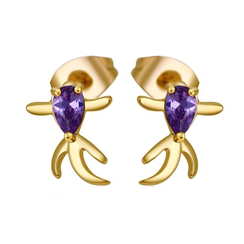 Daesar Damen Ohrstecker Gold 585, Ohrringe Goldfisch mit Tropfen Amethyst Hochzeit Ohrstecker Allergiefrei von Daesar