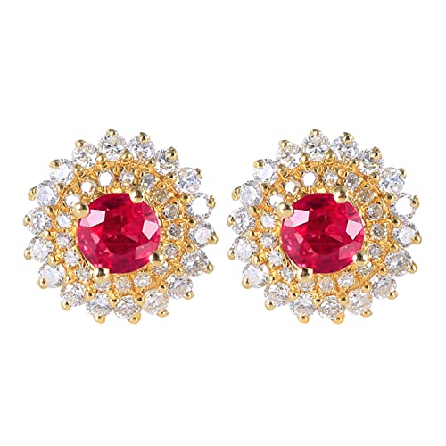 Daesar Damen Ohrstecker Gold 585, Ohrringe Sonnenblume mit 0.45ct Rubin und Diamant Hochzeit Ohrstecker Allergiefrei von Daesar