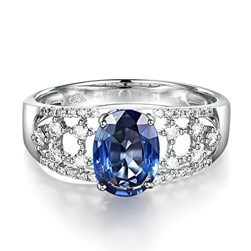 Daesar Damen Ring 18K Weißgold Eckig mit Blau Saphir 1.4ct Eheringe Nickelfrei Hochzeitsring Weißgold Diamant Gr.56 (17.8) von Daesar