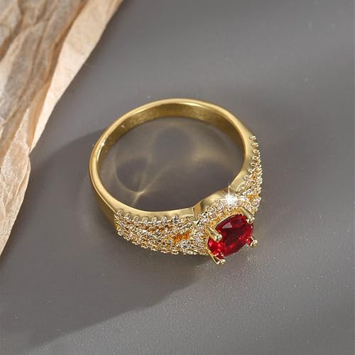 Daesar Damen Ring 375 Gold, Verlobungsringe mit Rubin und Moissanit Hochzeit Ringe Frauen Eheringe Nickelfrei Gr.52 (16.6) von Daesar