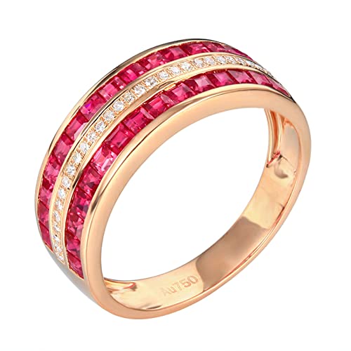 Daesar Damen Ring 750 Rotgold, Verlobungsringe Breit mit 1.55ct Rubin Bandring Eheringe Jahrestag Hochzeit Ringe Frauen Große 50 (15.9) von Daesar