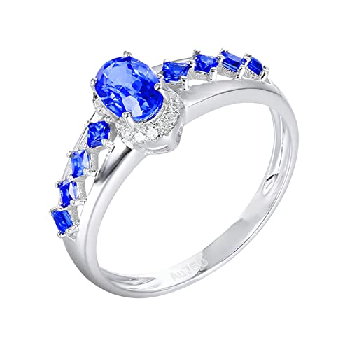 Daesar Damen Ring 750 Weißgold, Verlobungsringe mit 1.05ct Saphir Eheringe Jahrestag Hochzeit Ringe Frauen Gr.61 (19.4) von Daesar