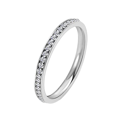 Daesar Damen Ring Edelstahl, Ring mit Gravur Personalisiert Schmal mit Zirkonia 2MM Bandring Partnerringe Freundschaftsringe Silber Große 57 (18.1) von Daesar
