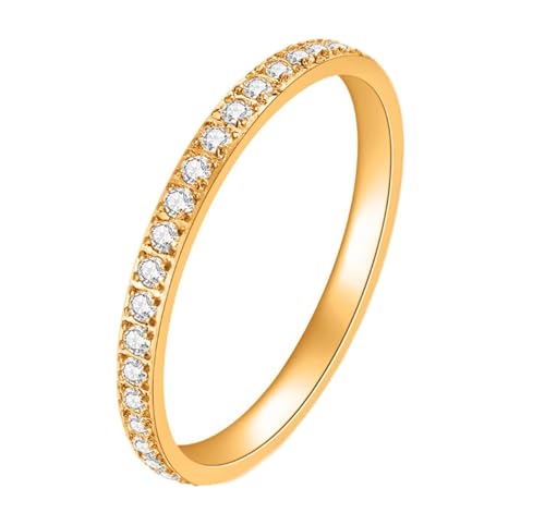 Daesar Damen Ring Edelstahl, Ringe Partnerringe Personalisiert 2MM Schmal mit Zirkonia Bandring Gold Ring Große 60 (19.1) von Daesar