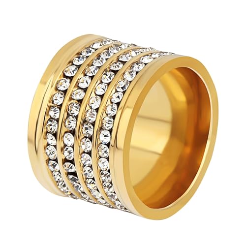 Daesar Damen Ring Edelstahl, Ringe Partnerringe Personalisiert Breit 20MM mit Zirkonia Bandring Gold Ring Große 62 (19.7) von Daesar