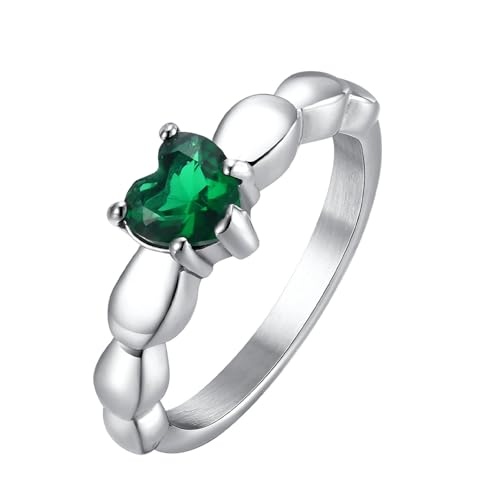 Daesar Damen Ring Edelstahl, Ringe Partnerringe Personalisiert Herz mit Grün Zirkonia Silber Ring Größe 57 (18.1) von Daesar
