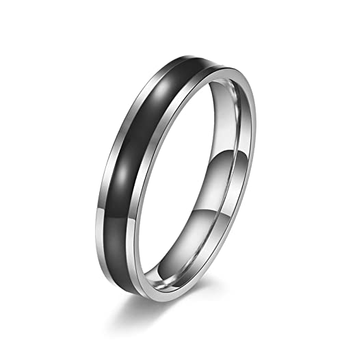Daesar Damen Ring Edelstahl, Silber Ringe Partnerringe 4MM mit Schwarz Emaille Freundschaftsringe für Frauen Große 60 (19.1) von Daesar