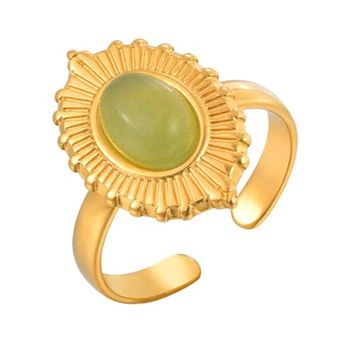 Daesar Damen Ring Edelstahl Vergoldet, Ringe Partnerringe Personalisiert Blume mit Oval Stein Offen Gold Ring Verstellbar von Daesar