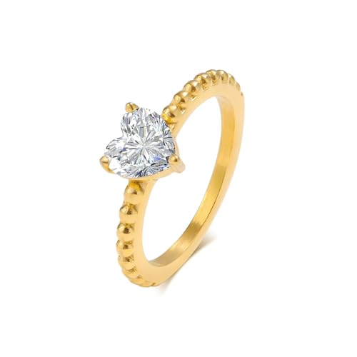 Daesar Damen Ring Edelstahl Vergoldet, Ringe Partnerringe Personalisiert Herz mit Zirkonia Gold Ring Größe 52 (16.6) von Daesar
