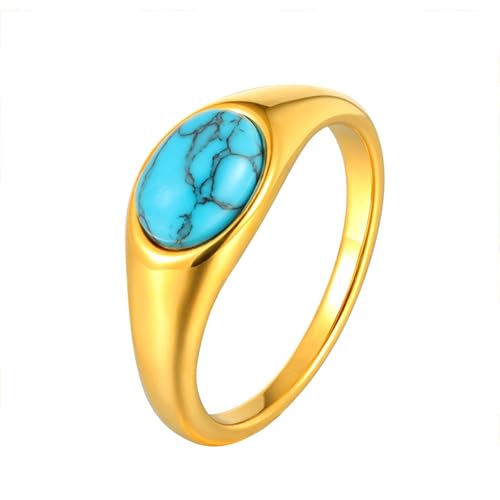 Daesar Damen Ring Edelstahl Vergoldet, Ringe Partnerringe Personalisiert Solitär mit Türkis Gold Ring Größe 54 (17.2) von Daesar