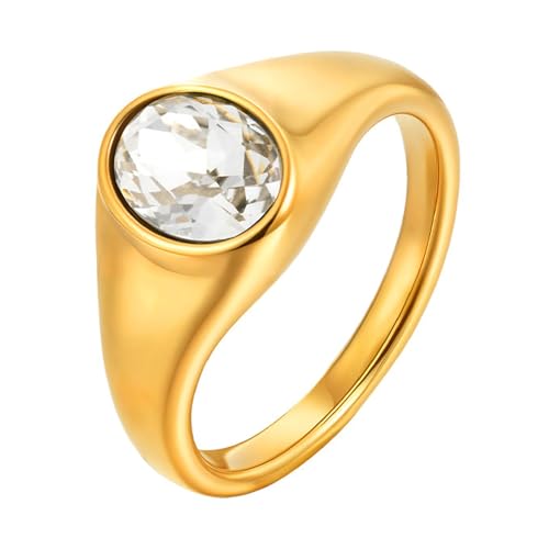 Daesar Damen Ring Edelstahl Vergoldet, Ringe Partnerringe Personalisiert mit Weiß Zirkonia Siegelring Gold Ring Gr.52 (16.6) von Daesar