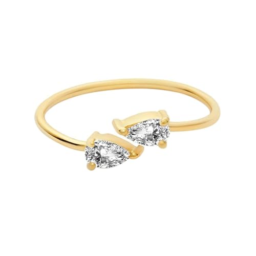 Daesar Damen Ring Gold 585, Verlobungsringe Schmal mit Tropfen Moissanit Eheringe Hochzeit Ringe Nickelfrei Größe 54 (17.2) von Daesar