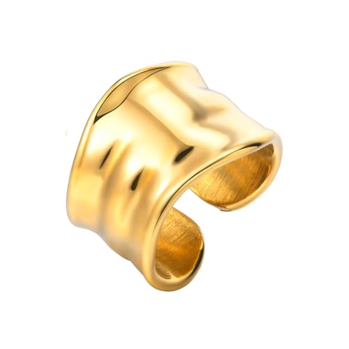 Daesar Damen Ring Personalisiert, Edelstahl Vergoldet Ringe Breit 15.5MM Offen Wickelring Gold Ring Gr.54 (17.2) von Daesar