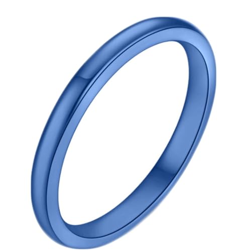 Daesar Damen Ring Personalisiert, Ringe Edelstahl Schmal 2MM Bandring Blau Ring Große 57 (18.1) von Daesar