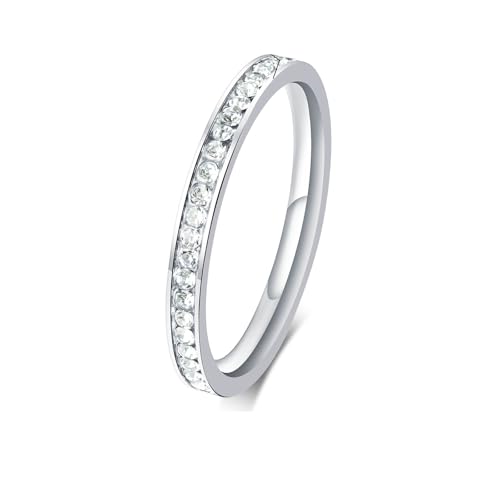 Daesar Damen Ring Personalisiert, Ringe Edelstahl Schmal 2MM mit Zirkonia Silber Ring Gr.49 (15.6) von Daesar