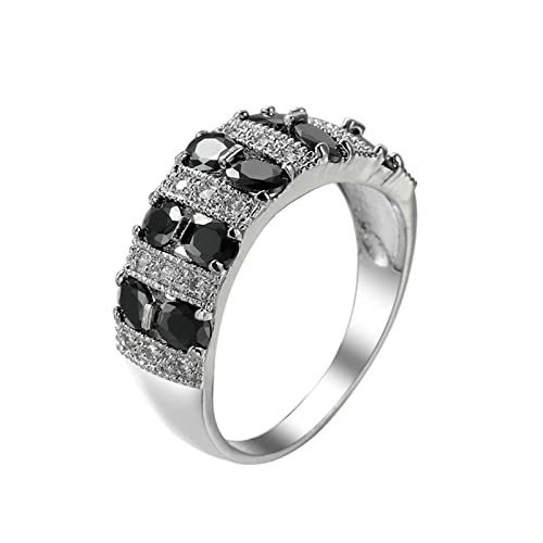 Daesar Damen Ring Versilbert, Ringe Frauen Verlobung Breit mit Schwarz Zirkonia Bandring Hochzeit Ring Personalisiert Silber Gr.57 (18.1) von Daesar