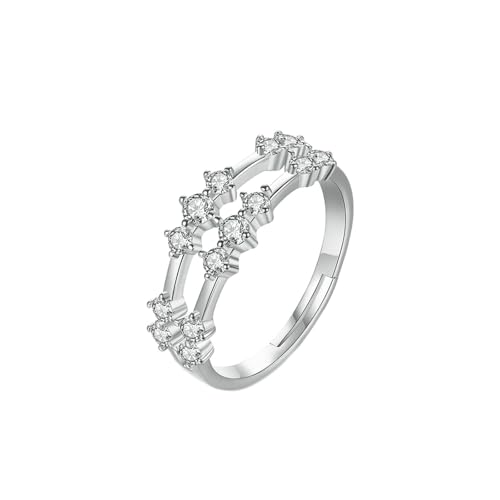 Daesar Damen Ring Weißgold 585, Verlobungsringe Doppellagig mit Diamant Eheringe Hochzeit Ringe Frauen Nickelfrei Gr.53 (16.9) von Daesar