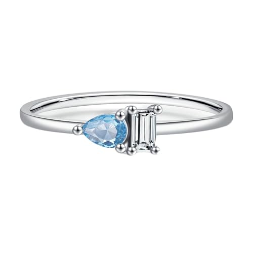 Daesar Damen Ring Weißgold 585, Verlobungsringe mit Tropfen Aquimarin und Moissanit Eheringe Hochzeit Ringe Nickelfrei Gr.51 (16.2) von Daesar