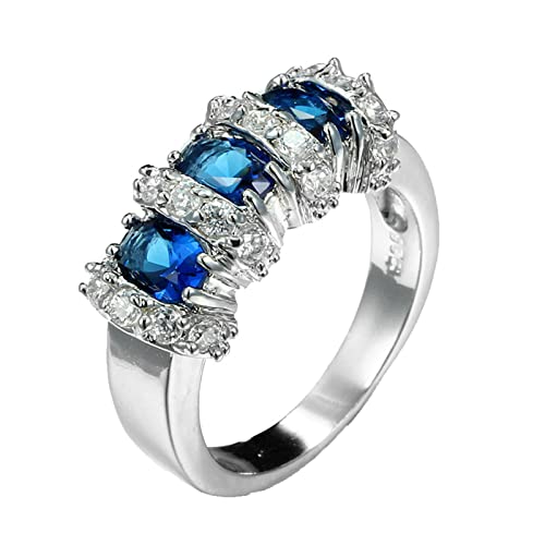 Daesar Damen Ring mit Stein, Ringe Frauen Versilbert mit 3 Steine Königsblau Zirkonia Hochzeit Ring Verlobung Silber Gr.57 (18.1) von Daesar