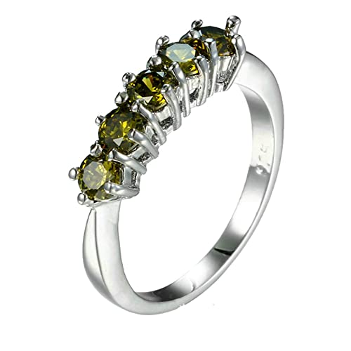 Daesar Damen Ring mit Stein, Ringe Frauen Versilbert mit 5 Steine Olivgrün Zirkonia Hochzeit Ring Verlobung Silber Gr.60 (19.1) von Daesar