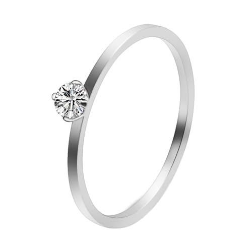 Daesar Damen Ringe Edelstahl Silber, Ring Personalisiert 1MM Schmal Solitär mit Zirkonia Ring Gr.57 (18.1) von Daesar