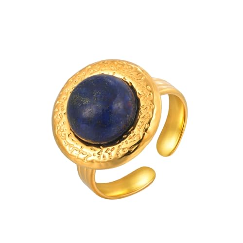 Daesar Damen Ringe Edelstahl Vergoldet Gold, Ring Personalisiert mit Lapislazuli Offen Siegelring Ringe Einstellbar von Daesar