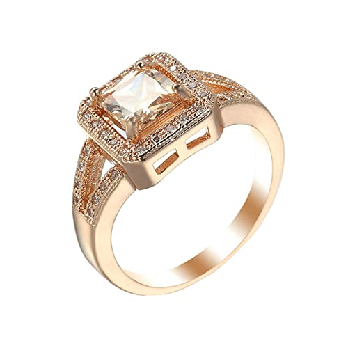 Daesar Damen Ringe Verlobung, Ring Vergoldet Quadrat mit Champagner Zirkonia Rosegold Ring Frauen Jugendstil Gr.62 (19.7) von Daesar