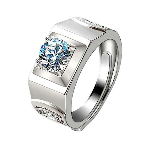 Daesar Diamant Ring 375 Weißgold 9 Karat, Eheringe Herren Einzeln Breit mit Erstellten Diamant 1ct Siegelring Verlobungsring Hochzeit Ringe Männer Größe 56 (17.8) von Daesar