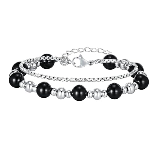 Daesar Edelstahl Armband Herren, Charm Armbänder mit Lapislazuli Doppellagig Perlenarmband Freundschaftsarmband Hip Hop Armband Silber 23CM für Männer Jugend Daesar Edelstahl Armband Herren, Charm Armbänder mit Lapislazuli Doppellagig Perlenarmband Freundschaftsarmband Hip Hop Armband Silber 23CM für Männer Jugend von Daesar