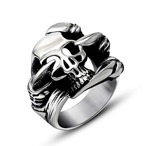 Daesar Edelstahl Herren Ring Edelstahlring Silber Schwarz Gothic Drachen Kralle mit Totenkopf Schädel Partnerring Freundschaftsring Ring Größe 54 (17.2) von Daesar