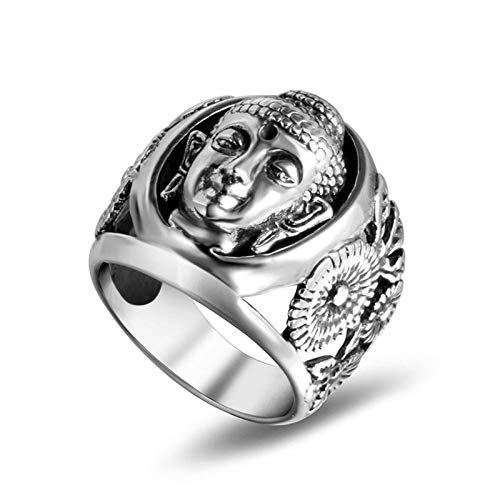 Daesar Edelstahl Männer Punk Ringe Schwarz Silber Buddha mit Blumen Gothic Freundschaftsringe Gr.60 (19.1) von Daesar