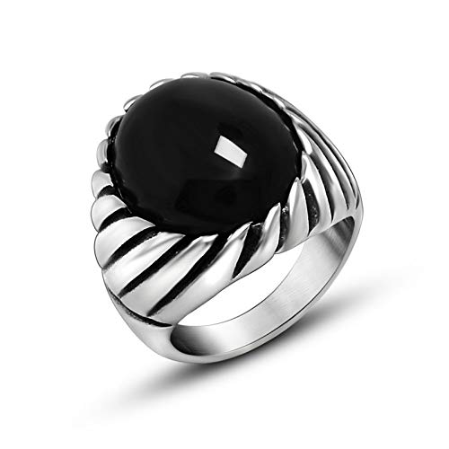 Daesar Edelstahl Männer Ring Partner Oval mit Schwarz Zirkonia Freundschaftsring Punk Ring Edelstahlring Silber Gr.65 (20.7) von Daesar