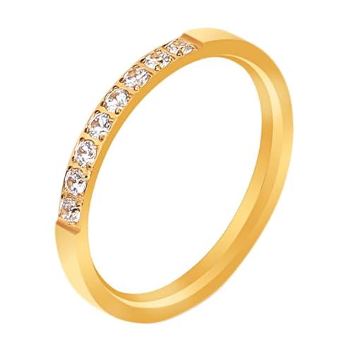 Daesar Edelstahl Ring Damen, Frauen Ringe Personalisiert Schmal 2MM mit Zirkonia Bandring Gold Ring Große 52 (16.6) von Daesar