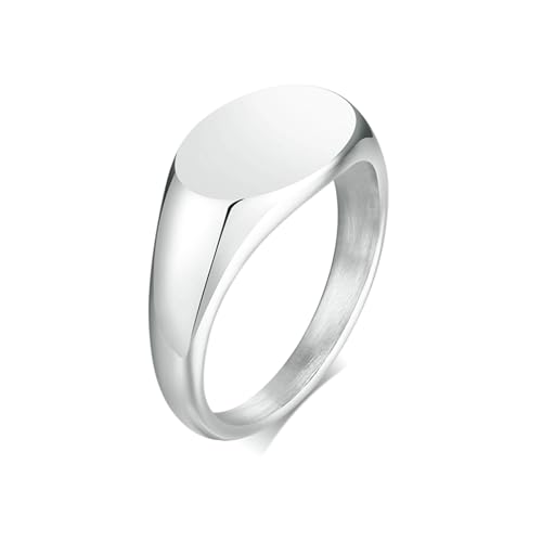 Daesar Edelstahl Ring Damen, Silber Ringe Frauen Personalisiert 9MM Oval Siegelring Ring Größe 52 (16.6) von Daesar