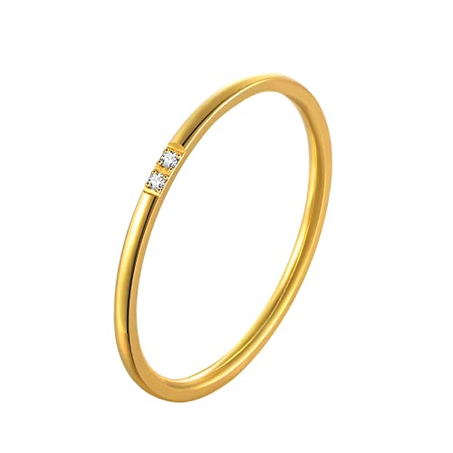 Daesar Edelstahl Ring Gold, Frauen Ringe Personalisiert Schmal 1MM mit Zirkonia Partnerringe Freundschaftsringe Große 60 (19.1) von Daesar