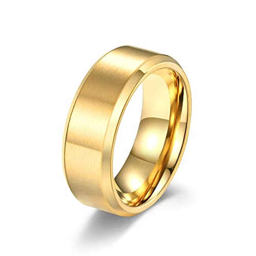 Daesar Edelstahl Ring Herren, Gold Ring Männer Personalisiert ohne Stein 8MM Bandring Partnerringe Freundschaftsringe Große 73 (23.2) von Daesar