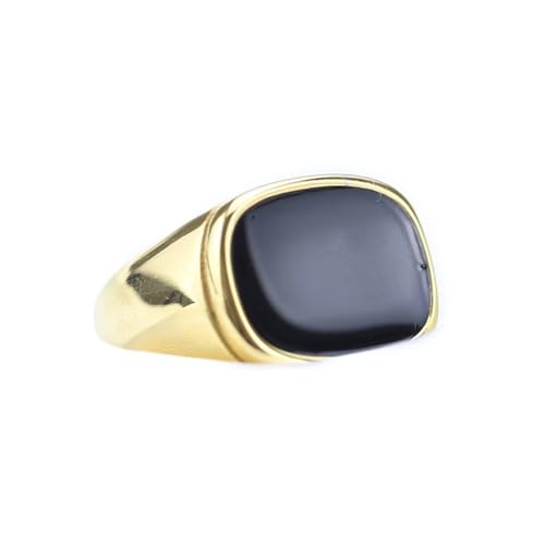 Daesar Edelstahl Ring Herren, Männer Ringe Personalisiert 14MM mit Schwarz Stein Siegelring Gold Ring Große 67 (21.3) von Daesar