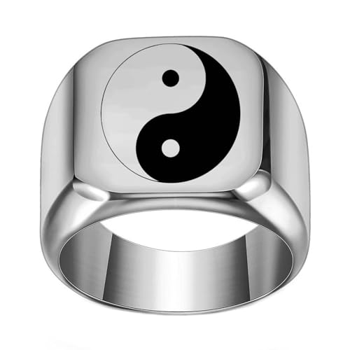 Daesar Edelstahl Ring Herren, Männer Ringe Personalisiert 18MM Yin Yang Siegelring Silber Ring Große 49 (15.6) von Daesar