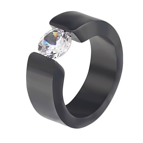 Daesar Edelstahl Ring Herren, Schwarz Ringe Männer Personalisiert 8MM Solitär mit Zirkonia Ring Große 65 (20.7) von Daesar