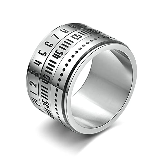 Daesar Edelstahl Ring Herren, Silber Ring Männer Personalisiert 14MM Breit Spinner Ring mit Zahlen Partnerringe Freundschaftsringe Große 60 (19.1) von Daesar