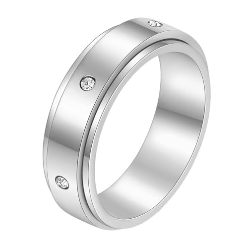 Daesar Edelstahl Ring Herren, Silber Ringe Männer Personalisiert 6MM Drehbar mit Zirkonia Bandring Ring Große 54 (17.2) von Daesar